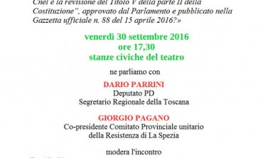 PONTREMOLI - Incontro sul referendum costituzionale con Dario Parrini, Giorgio Pagano e Giacomo Bugliani. Modera Davide Simone.